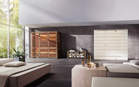 Design-Sauna Matteo Thun: Viel Holz, viel Glas, viel Privatsphäre.